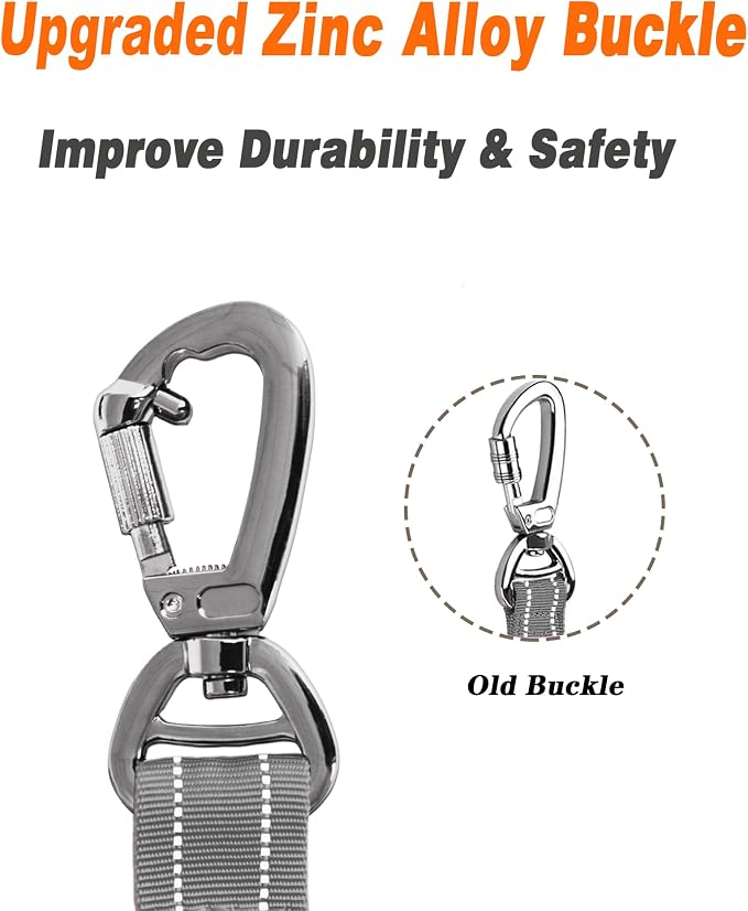 AUBELL Tactical Dog Leash Heavy Duty,4-6ft No Pull Bungee Leash,Grey | Reflective Dog Leash for Medium Large Dogs with Comfortable Padded Double Handle,Car Seat Belt,360 Degree Rotating Carabiner - Image 2