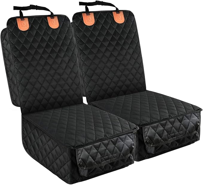PETICON 2 Pack Pet Car Seat Cover for Front Seat, Captain Chair Seat Cover | Waterproof Pet Seat Protector, Full Protection with Side Flaps, Non-Slip, Large Front Storage Pocket, Fits Cars/Trucks/SUVs by PETICON