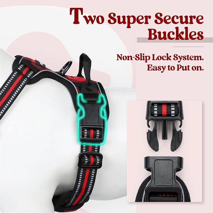 rabbitgoo Dog Harness, No Pull for Large Dogs with 2 Leash Clips, Pet Vest | No Choke with Handle, Adjustable Soft Padded, Reflective, Easy Control for Walking, Red Plaid, Small - Image 3