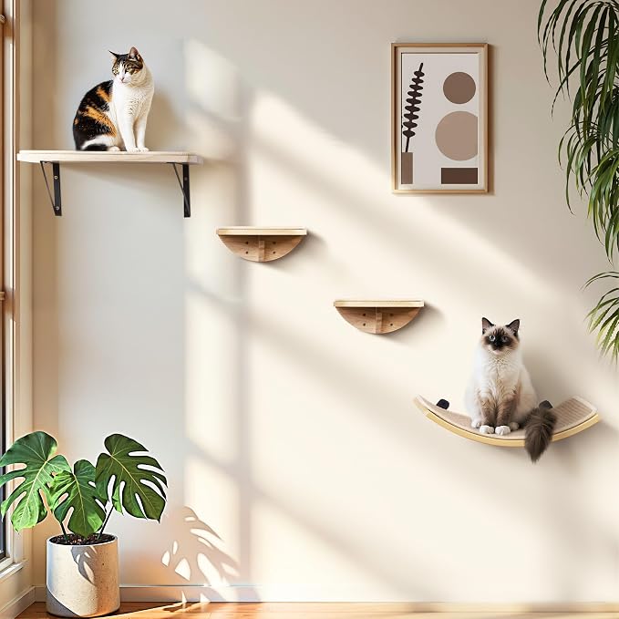Cat Wall Shelves with Sisal Mat, Cat Wall Furniture Steps for All Breeds | Wooden Cat Wall Shelves with Sisal Mat, 2 Floating Wall Steps, Cat Wall Furniture Steps, Perfect for Climbing and Playing - Image 6