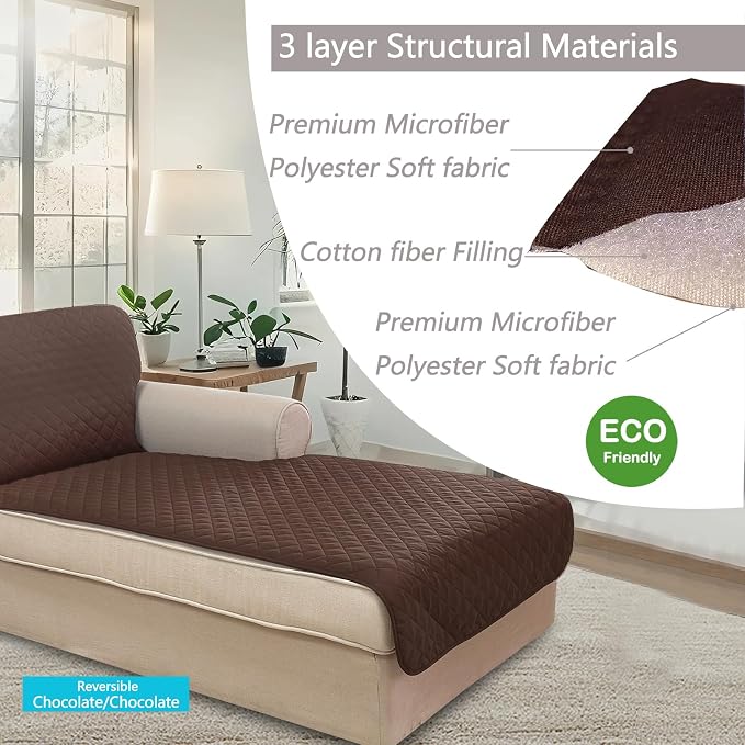 U-NICE HOME Sectional Couch Cover Chaise Lounge Cover, Chocolate | Washable, Pet Friendly, Elastic Straps, Water Repellent, Furniture Protector Mat - Image 5