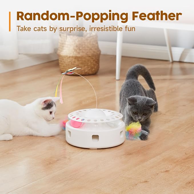 Potaroma Cat Toys 3in1 Automatic Interactive Kitten Toy, Fluttering Butterfly, Moving Feather, Track Balls, Dual Power Supplies, USB Powered, Indoor Exercise Kicker (Bright White) | Fluttering Butterfly, Moving Feather, Balls, Dual Power Supplies, USB ... - Image 4
