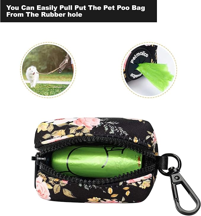 Petmolico Dog Poop Bag Holder Dispenser 2 Pack, Pink Rose | Zippered pouch fits any leash, includes free roll of bags, lightweight & portable for daily walks, travel & outdoor use - Image 2