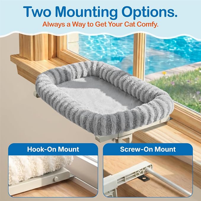Zakkart Mellow All-Around Cat Hammock for Windowsill, Dual-Mount (Gray, M) | Hook-On or Screw-On Installation, Machine Washable Bed, Heavy Duty ABS & Metal Frame, Support up to 40 lbs. - Image 3