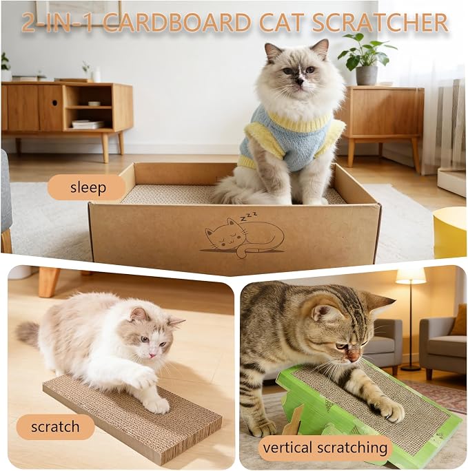 3 Pack Cardboard Cat Scratcher with Box,Reversible Slope Scratch Pad | 3 Reversible Cardboard Scratch Pads and 1 Slope Cat Scratcher with Box for Scratching,Stretching and Resting Indoors - Image 6