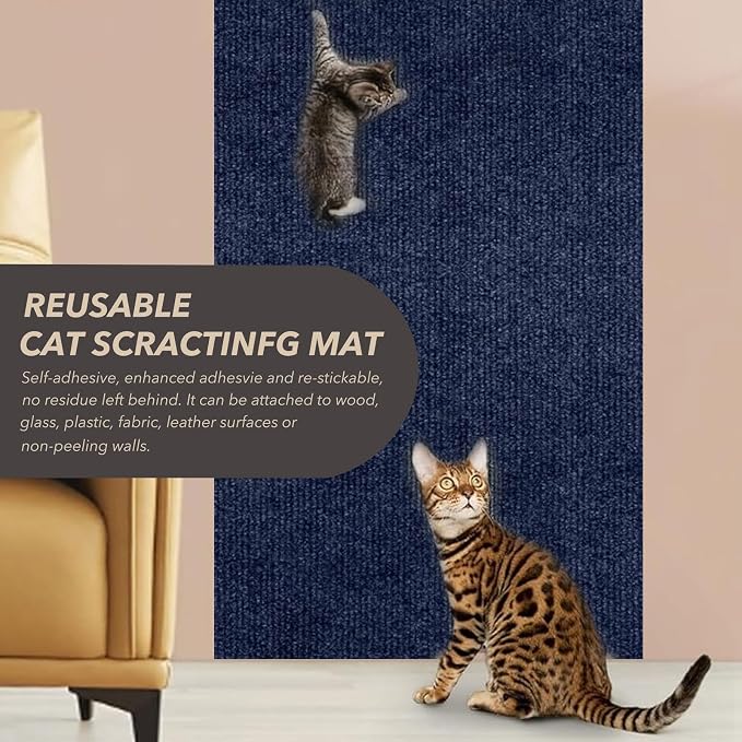 78.7"X15.8" Cat Scratching Mat, Self-Adhesive Cats Carpet, DIY Scratch Furniture Protector for Couch, Sofa, Wall & Doors, Durable Cat Scratch Guards Couch Cats Scratcher from Claws (Dark Blue) - Image 5
