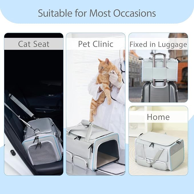 Cat Carrier for Pets up to 15 lbs, Soft-Sided Collapsible Pet Carrier | Upgraded Sturdy Base, Privacy Curtain and 2 Storage Bags Provide Comfort, Privacy and Convenience for Cats and Small Dogs - Image 9