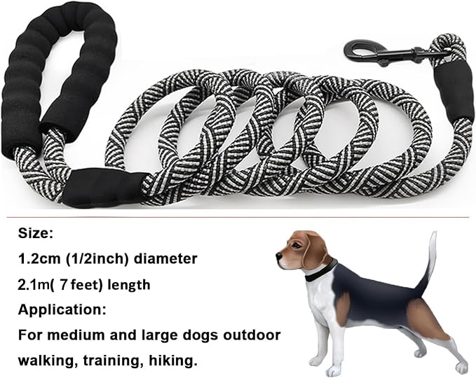 MayPaw Rope Dog Leash 3/4/6/7/8/10/12/15/20/30 FT, Heavy Duty Nylon Pet Leash, Soft Padded Handle Thick Lead Leashes for Large Medium Dogs (Black, 1/2" * 7') - Image 5