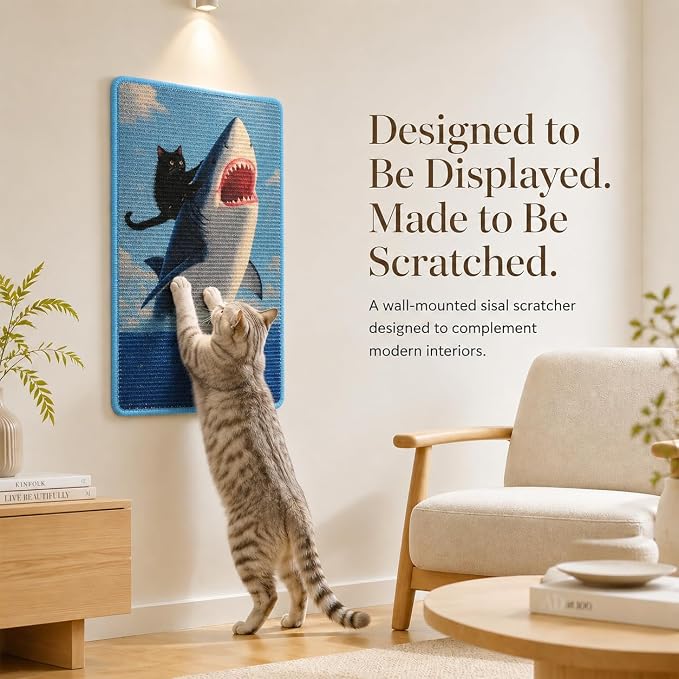Art Sisal Cat Scratcher Mat, Cat Wall Scratchers for Indoor Cats | Wall Mounted Cat Scratcher, Natural Sisal, No-Drill Hook & Loop Setup, Floor or Wall Use, 23.6 x 15.7 Inch, Shark - Image 8