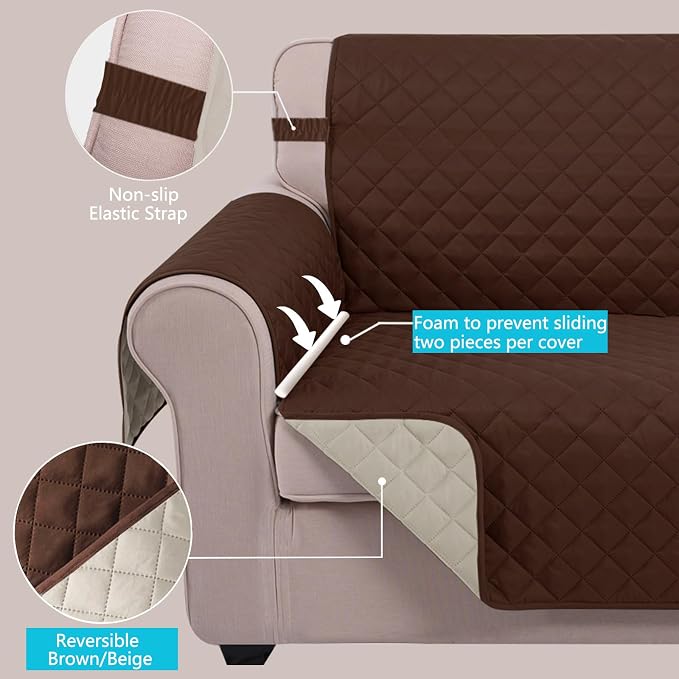 U-NICE HOME Reversible Recliner Chair Covers, Brown/Beige | 28''Recliner Cover for dogs Washable, Pet Friendly, Elastic Straps, Water Repellent, Diamond Quilted - Image 3