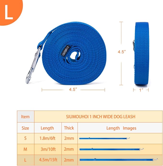 Strong Durable Nylon 15ft Long Dog Training Leash, Traction Rope, 1 Inch Wide, for Small and Medium Dog (Blue, 15 Feet) - Image 4