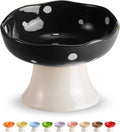 Black Mushroom Cat Bowl, Elevated Ceramic Bowl for Cats | Elevated, Ceramic, Whisker Friendly, Anti Vomitin,Cute Mushroom Design by Trundisan