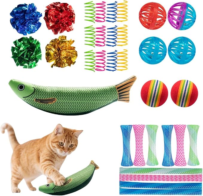 33-Pack Cat Toys for Indoor Cats & Kittens, Interactive Cat Toy | Kitten Toys for Indoor Kittens Set: Jingle Balls, Crinkle Balls, Springs & Catnip - Ideal for Boredom Relief & Self Play by Unknown