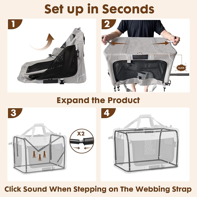 PEGIC Extra Large Cat Carrier for 2 Cats, Grey, X-Large | Portable Soft Sided, 24"×16"×16", Indoor and Outdoor Uses, For Car Traveling, Vest Visits - Image 2