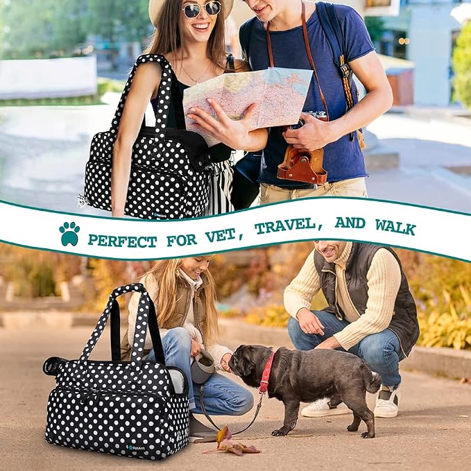 PetAmi Small Dog Purse Carrier, Soft-Sided Pet Carrier Bag with Pockets, Portable Puppy Cat Travel Handbag Tote, Airline Approved Breathable Mesh, Poop Bag Dispenser, Max 18 lbs, Polka Dot Black - Image 7