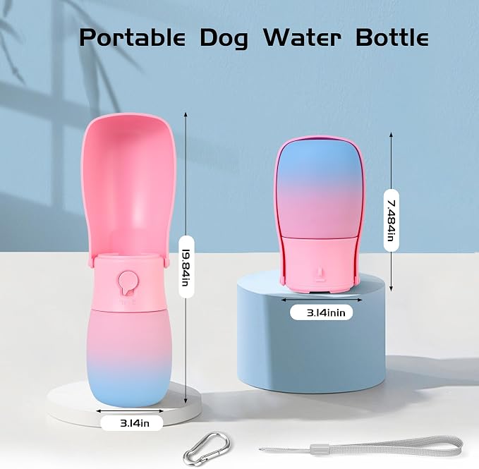 Portable Dog Water Bottle 10oz Pink | Foldable pet water dispenser, food grade plastic, ease to use for outdoor walking, hiking, travel - Image 9