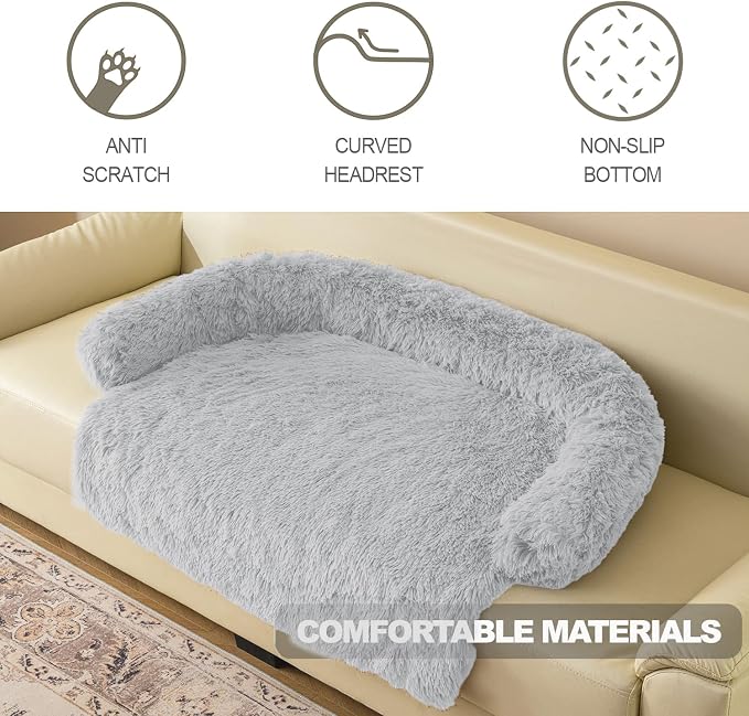 Calming Dogs/Cats Bed Mats, Dog Pad Washable Removable Couch Cover, Plush Long Fur Mat for Pets, Waterproof Lining, Perfect for Small, Medium and Large Dogs and Cats (Light Gray, 53"x39") - Image 4