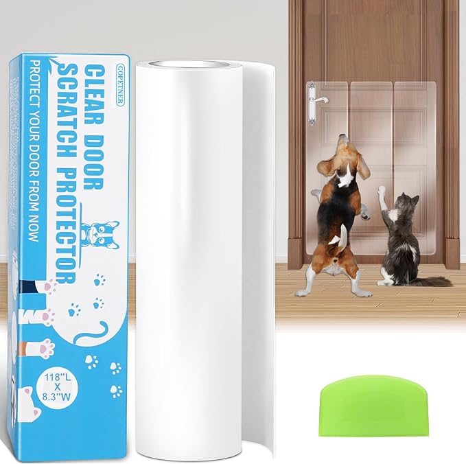 Door Protector from Dog Scratching, Clear Heavy Duty Flexible Door Claw Shield, Anti-Scratch Guard for Furniture, Window, Wall – cat Scratch Furniture Protector - (118in X 8.3in) by COPETNER