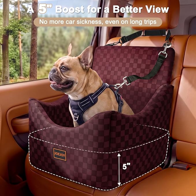 JOEJOY Elevated Dog Car Seat for Small/Medium Dogs up to 36 lbs, Memory Foam Booster Seat with Detachable Washable Cover, Travel-Safe Car Bed with Safety Belts & Storage Pockets, Red - Image 2