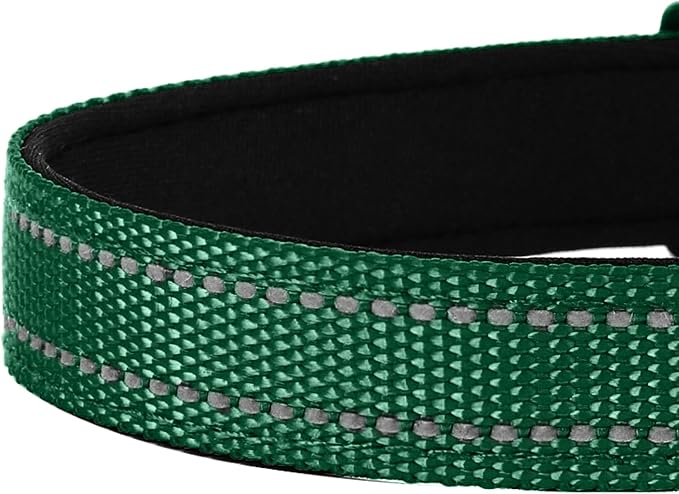 Reflective Dog Collar, Adjustable Soft Neoprene Padded,Dark Green,L | Breathable Nylon for Large Dogs,Tear-Resistant Webbing,Chafe‑Free on Walks and Hikes,Metal D-Ring,Night Safety - Image 5