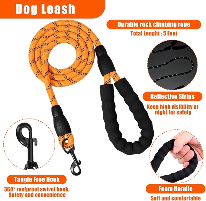 No Pull Dog Harness Adjustable Collar & Leash Set - Dog Halter Harnesses Collapsible Bowls & Poop Bag Dispenser Muzzle ID Tags Toys Fits Small Medium Large Dogs (Orange-M) - Image 4