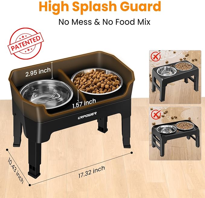 URPOWER Elevated Dog Bowls, 3-in-1 Double Deck Raised Dog Bowl Stand | 4 Height Adjustable Raised Stand with 2 Stainless Steel Food Bowls & Licking Plate for Small, Medium & Large Dogs - Image 2