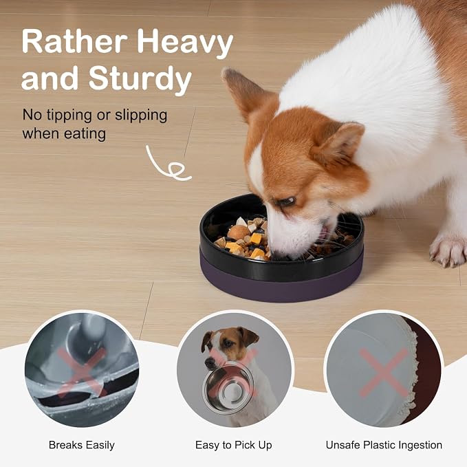 Sted Ceramic Slow Feeder Dog Bowls with Silicone Base | Slow Feeding Dog Bowl Small Medium Breed, Dogs Foods Bowls for Fast Eaters, Puzzle Dogs Food Bowl, Maze Black - Image 2