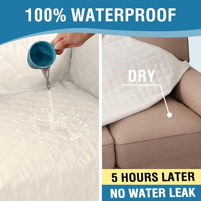 H.VERSAILTEX Sofa Cover, 100% Waterproof Slipcover Furniture Protector, Washable Couch Cover with Non-Skid Backing and Elastic Straps for Kids, Dogs, Pets(Oversized Sofa, Coconut Milk) - Image 4