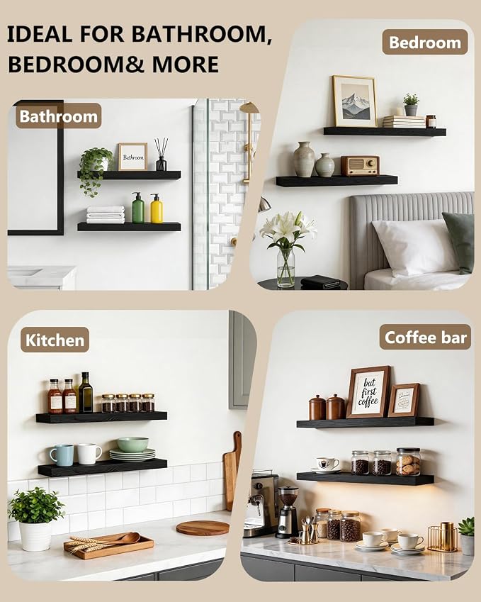 WALI Floating Shelves for Wall, 1 Tier Bathroom Storage Shelf Over Toilet, for Bedroom Bookshelf, Living Room Decor, Kitchen, Nursery, Laundry, Soundbar Floating Shelf Mount Under TV (CS101L), Black - Image 3