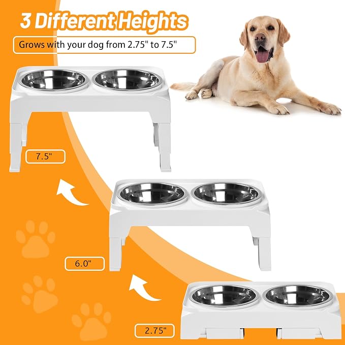 Hubulk Elevated Dog Bowls with 2 Stainless Steel Dog Food & Water Raised Bowls with No Spill Edge Non-Slip Stand Adjusts to 3 Heights(2.75", 6.0", 7.5") for Small Medium Dogs and Pet - Image 2