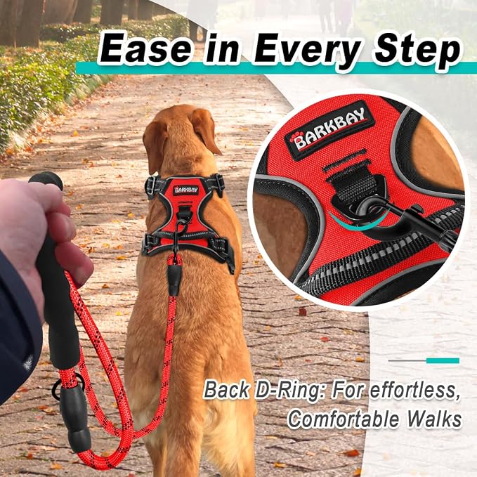 BARKBAY Dog Harness for Large Dog No Pull 2 Leash Clips Dog Vest | Control Handle,Comfort,Heavy Duty,Adjustable Reflective,Perfect for Outdoor Training, Walking,Hiking(XL,Red) - Image 3