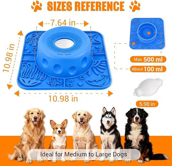 2-in-1 Slow Feeder Dog Bowl with Rolling Ball, Large Silicone Dog Lick Bowl | 16.9 Oz Puzzle Feeder Pet Bowl with Licking Pad for Liquid & Thick Treat, for Large Medium Dogs Enrichment & Anxiety Relief - Image 8