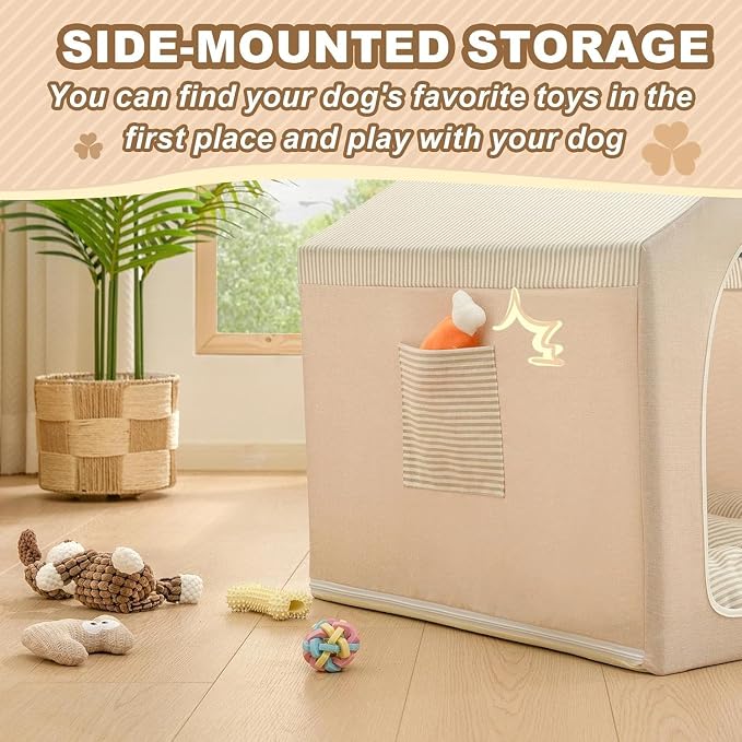 ndoor Dog House with Frame, Cute Dog Tent Bed with Cover Cave | Breathable, Washable, and Foldable House, Suitable for 36-66 Lb, Large (29"×29"×29"), Beige - Image 4