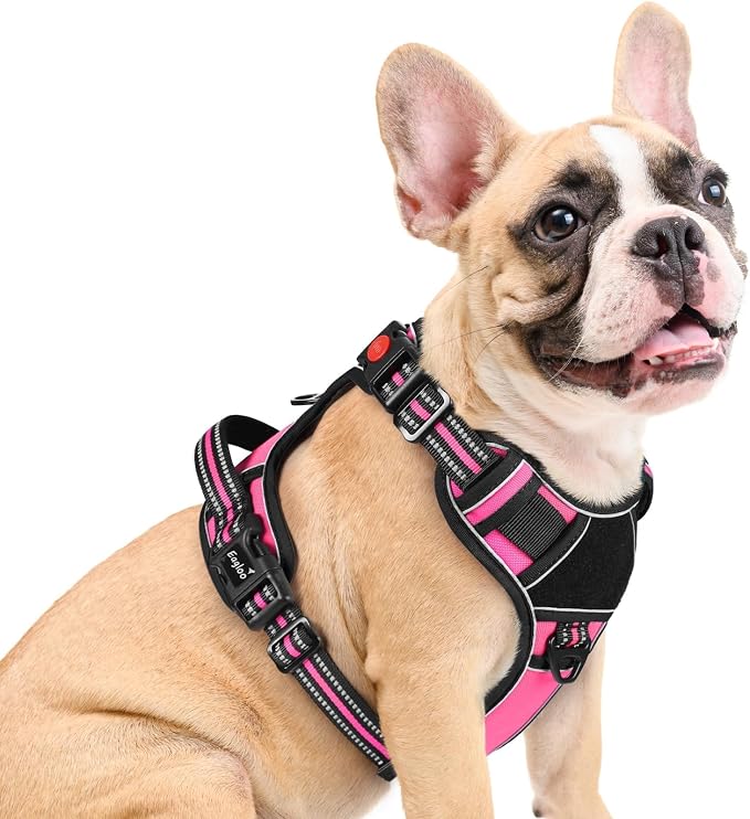Eagloo Dog Harness No Pull for Medium Dogs, Easy On & Off with 3 Buckles | No Choke with Front Clip, Adjustable Fit, MOLLE System, Reflective Vest, Easy Control for Walking, Pink & Black, Medium by GoExplorewithEagloo