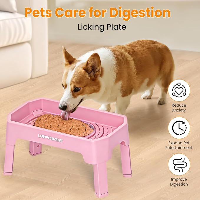 URPOWER Elevated Dog Bowls, 3-in-1 Double Deck Raised Dog Bowl Stand | 4 Height Adjustable Raised Stand with 2 Stainless Steel Food Bowls & Licking Plate for Small, Medium & Large Dogs - Image 5