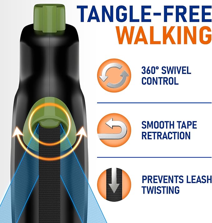 20.1 ft Retractable Dog Leash for Dogs 10–100 lbs - Heavy Duty Tape Leash with Strong Nylon Tape - 360° Swivel Control - One-Click Brake & Lock - Ergonomic Non-Slip Grip for Safe & Easy Daily Walks GR - Image 7