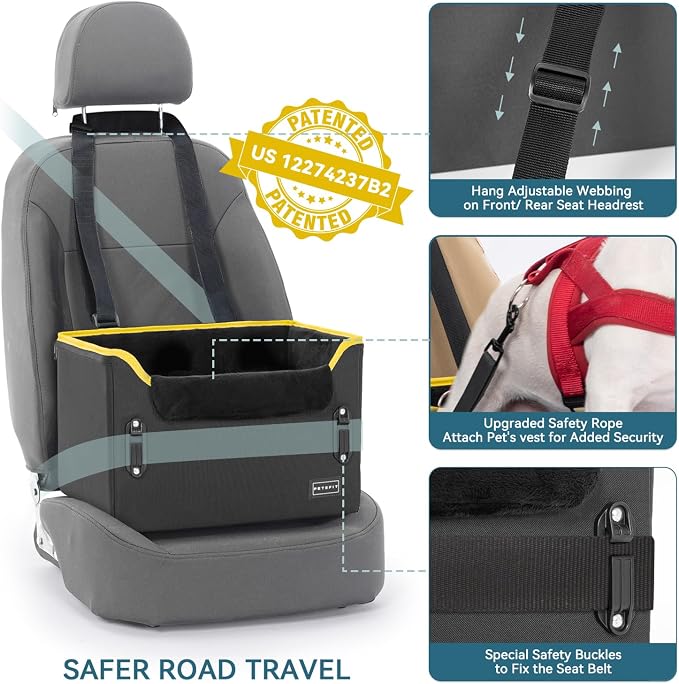 PETSFIT Small Dog Car Seat – Patented Safety Buckles – Safety Tether – Foldable Travel Dog Booster Car Seat Reduces Anxiety & Road Trips – Stable Frame, Soft Cushion, Fits Front/Back Seat - Image 3