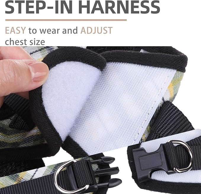 PUPTECK Dog Harness, Collar and Leash Set No Pull for Small Medium Sized | Plaid Puppy Step-in Escape Proof Reflective No Choke Pet Cat Adjustable Walking Vest - Image 3