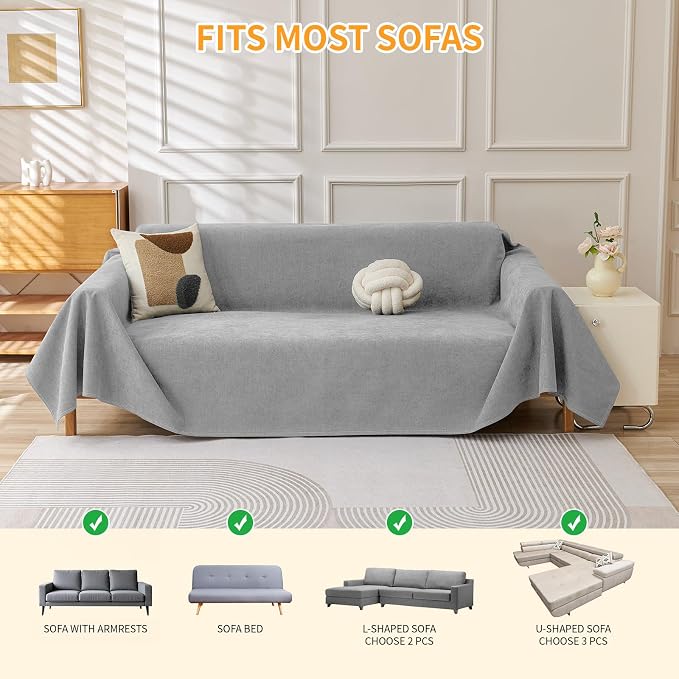 Deep Dream Cat-Scratch Resistant Couch Cover, Waterproof Sofa Cover for 3 Cushion Couch Washable, Pet Friendly Couch Protectors Anti Slip Thickened Sofa Slipcovers for Dogs Pets,91" x 134",Light Grey - Image 6