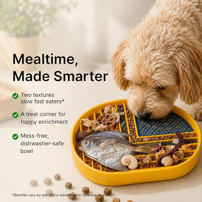 Snack Dish Slow Feeder Bowl for Dogs & Cats – Dual Pattern Design with Treat Corner, Mess-Free Feeding, Dishwasher Safe | Kubi Pets - Image 2