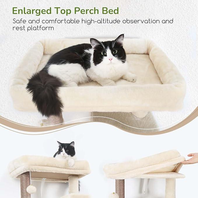 Globlazer Heavy Duty Cat Tree Tower, 70inch Sturdy Cat Tree for Indoor Cats Sturdy Large Cat Tower with Scratching Post and Scratching Board, Hammock, Cat Condo for Adult Cats Kittens, F70 Pro, Beige - Image 3