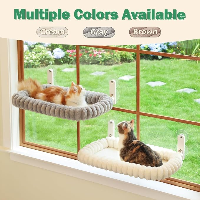 Zakkart SnugCloud Foldable Cat Window Perch - Cordless, Ultra Soft Machine Washable Bed with 4-Sided Bolster, Metal Frame - Window Hammock for Large Cats and Kittens (Brown, Large) - Image 6