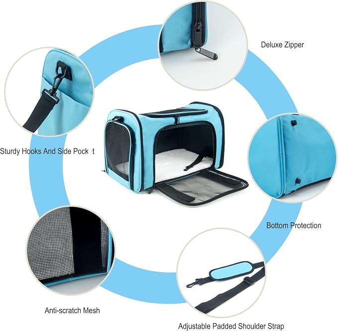 Soft Sided Carrier for Small Medium Cats Dogs,TSA Airline Approved Collapsible Travel Pet Carrier Medium Blue - Image 6