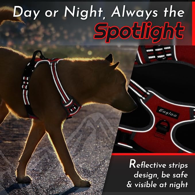 Eagloo Dog Harness for Large Dogs, No Pull Pet Vest with 2 Leash Clips | No Choke with Handle, Adjustable Comfort Fit, Reflective Strips, Easy Walking Control, Red, Large - Image 7
