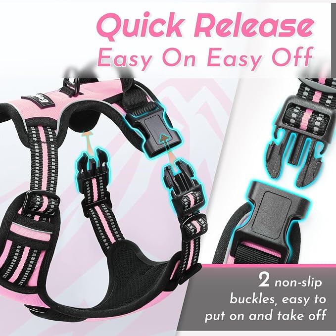Eagloo Dog Harness for Small Dogs, No Pull Pet Vest with 2 Leash Clips | No Choke with Handle, Adjustable Comfort Fit, Reflective Strips, Easy Walking Control, Pink, Small - Image 6