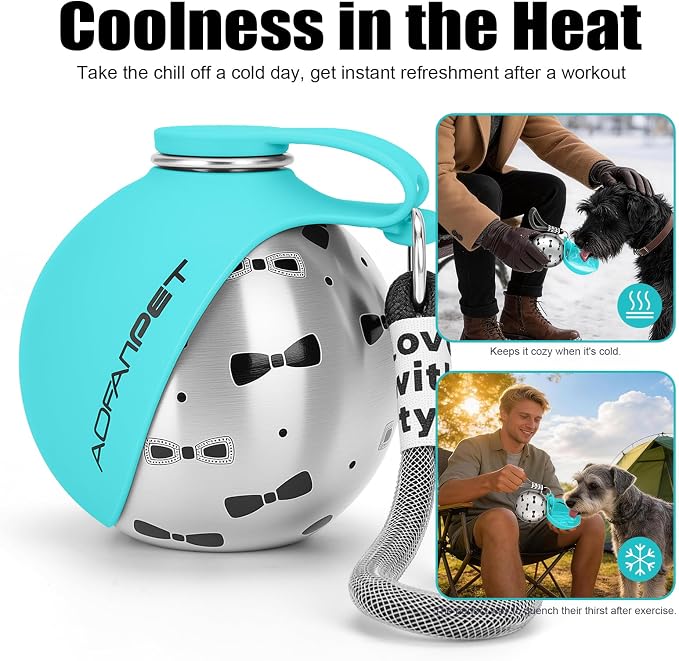 Portable Dog Water Bottle 10oz Stainless Steel Travel Dog Water Dispenser with Bowl No-Spill Puppy Water Bottle for Walking Hiking Small Dog Water Bottle (Blue Bow Print) - Image 6