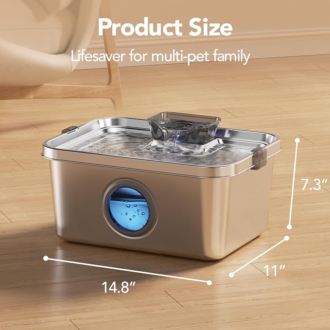 PETIMI Dog Water Fountain, 3 Gallons Stainless Steel Dog & Cat Water Fountain, Large Pet Water Fountain for Multiple Pets, Ultra Silent, Wide Mouth, Safety Lock, 3 Filters Included, Smart Water Pump - Image 9