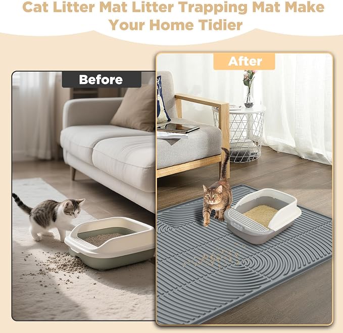 AMOK Cat Litter Mat, Extra Large Silicone Litter Box Mat 40" x 28", Waterproof Litter Trapping Mat for Cats, Durable and Easy to Clean, Grey - Image 3