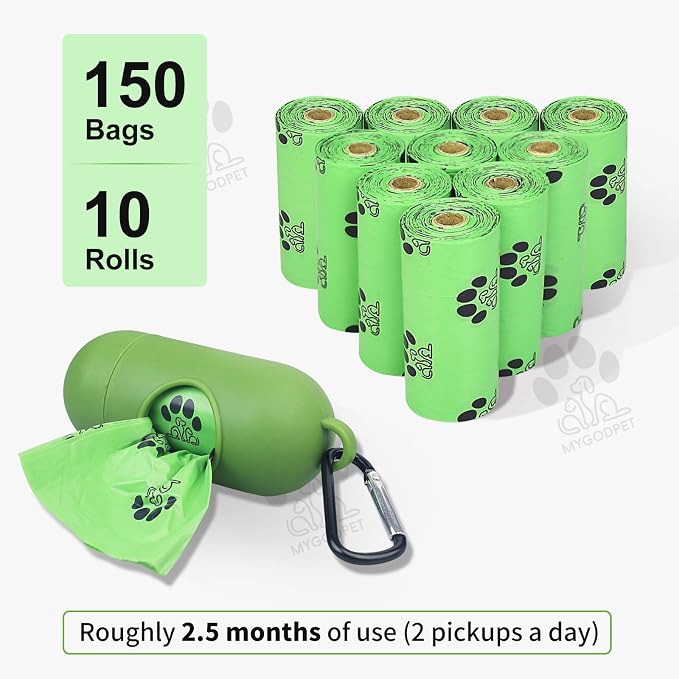 Dog Poop Bags Rolls with Dispenser 150 Count Biodegradable Poop Bags for Dog and Cat Ocean Soap Scented Waste Bag Leak Proof Doggie Poop Bag Doggy Trash Bag Green - Image 7