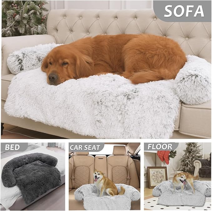Calming Dogs/Cats Bed Mats, Dog Pad Washable Removable Couch Cover, Plush Long Fur Mat for Pets, Waterproof Lining, Perfect for Small, Medium and Large Dogs and Cats (Light Gray, 53"x39") - Image 7